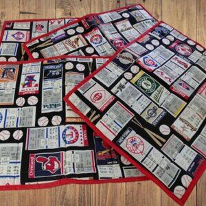 New Handcrafted Quilted Baseball Team Fabric Placemats Set